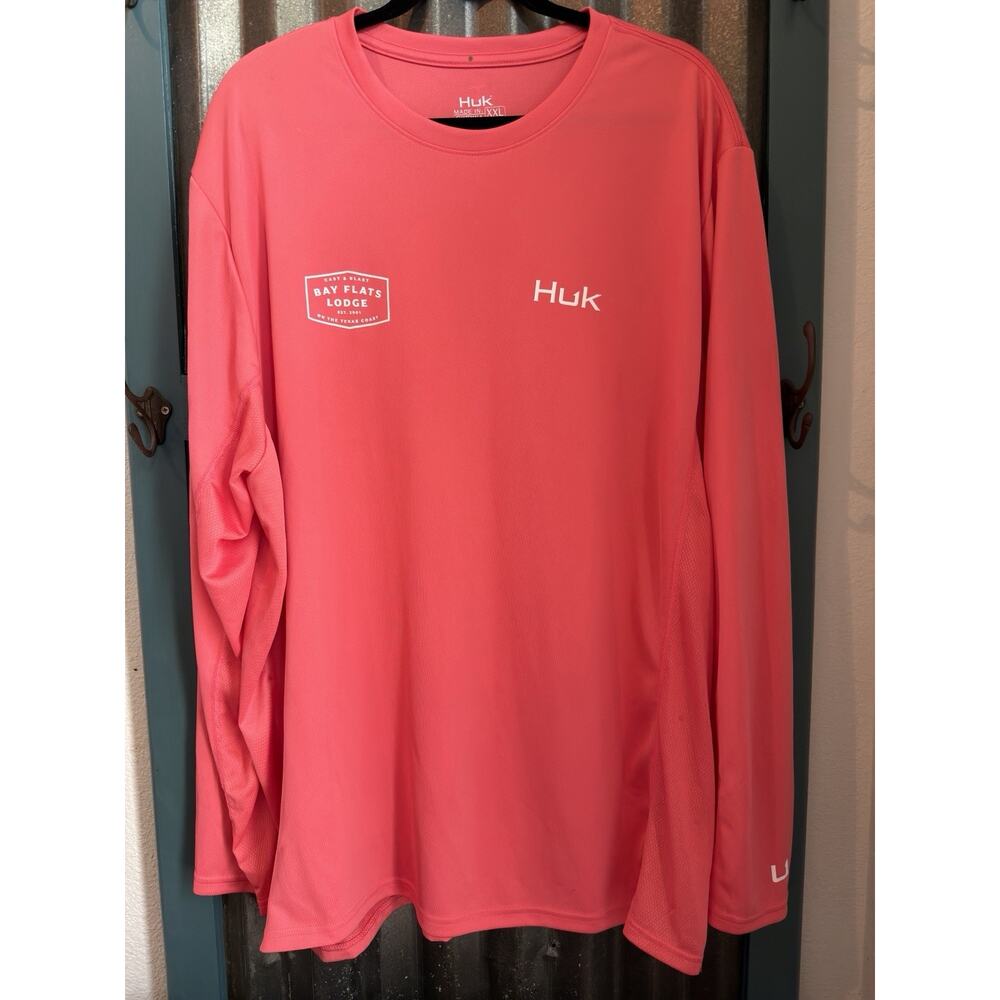 Huk Icon Long Sleeve Performance Fishing Shirt 2XL XXL Bay Flats Lodge Texas